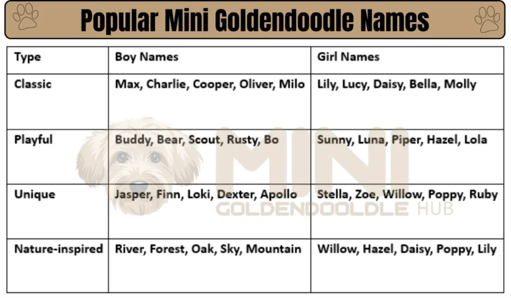 Unique & popular Mini Goldendoodle Names; By Colors & Genders. 3 Popular-Mini-Goldendoodle-Name