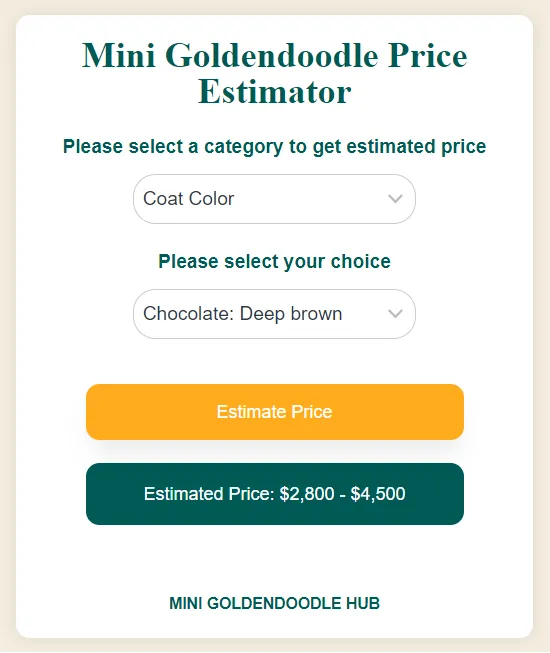 Mini Goldendoodle Price Estimator: Calculate based on Age, Size, Color & Generation 1 mini-goldendoodle-price-estimator-by color