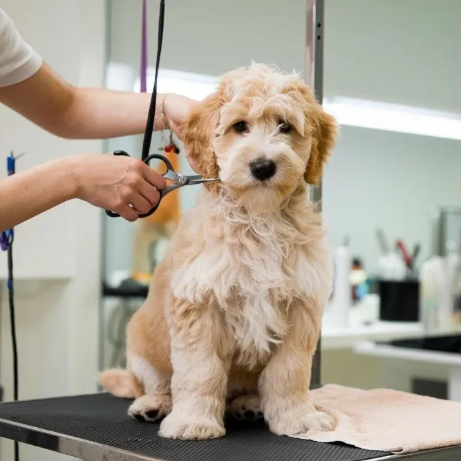 Entire Guide to Blonde Mini Goldendoodle with Rare Images & Facts 11 Blonde-mini-goldendoodle-trimming