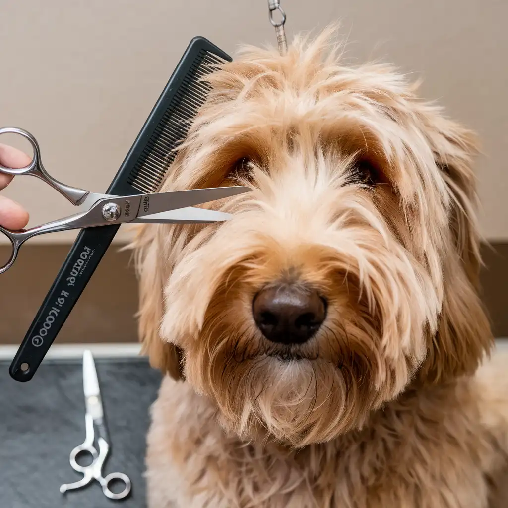 Premier Goldendoodle Face Features, Self Haircut Techniques & Styles 13 Goldendoodle-eyes-trimming