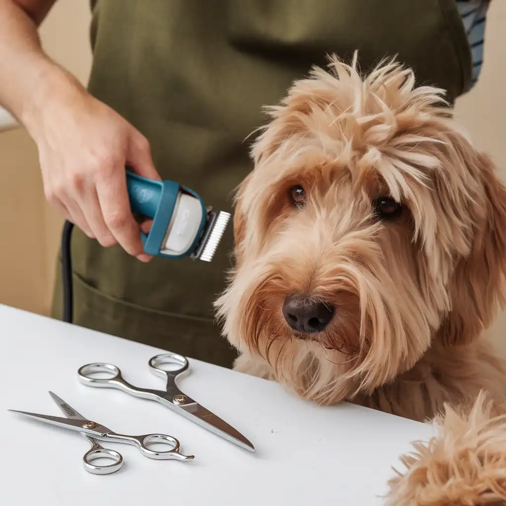 Premier Goldendoodle Face Features, Self Haircut Techniques & Styles 14 Goldendoodle-face trim-with-clippers