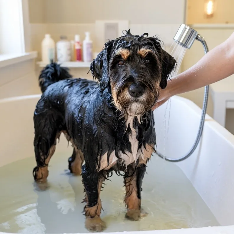Premier Guide Phantom Goldendoodles & Miniature Mysteries with Rare Images 17 Phantom-mini-goldendoodle-bathing